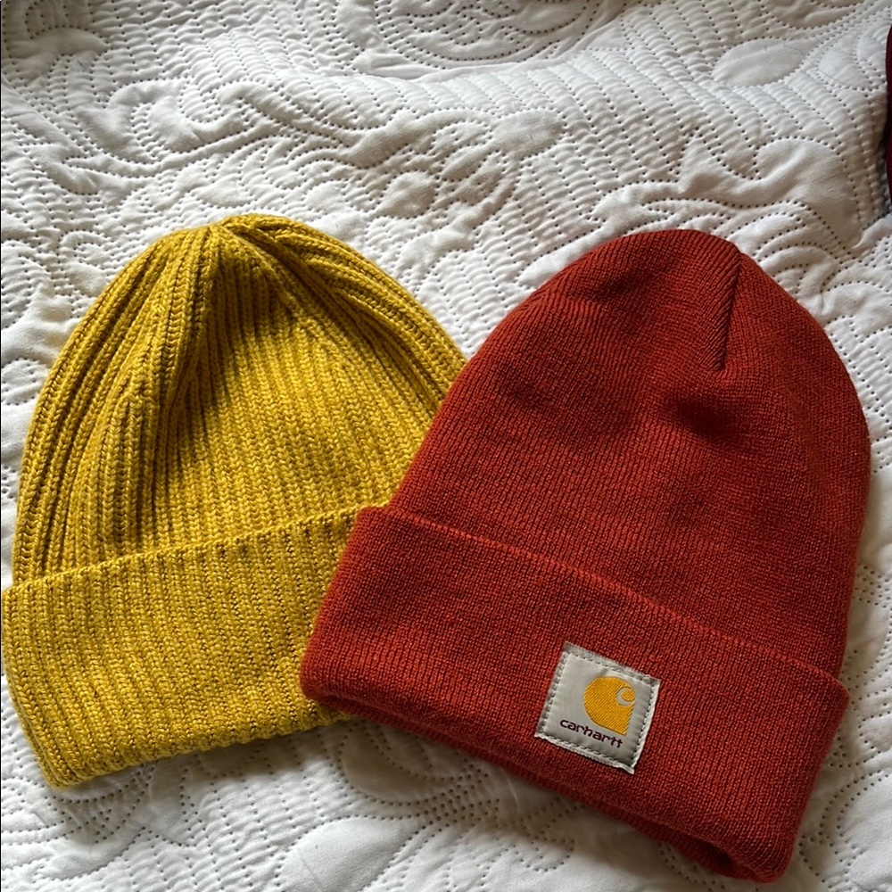 Carhartt Red and Yellow Knit Hats